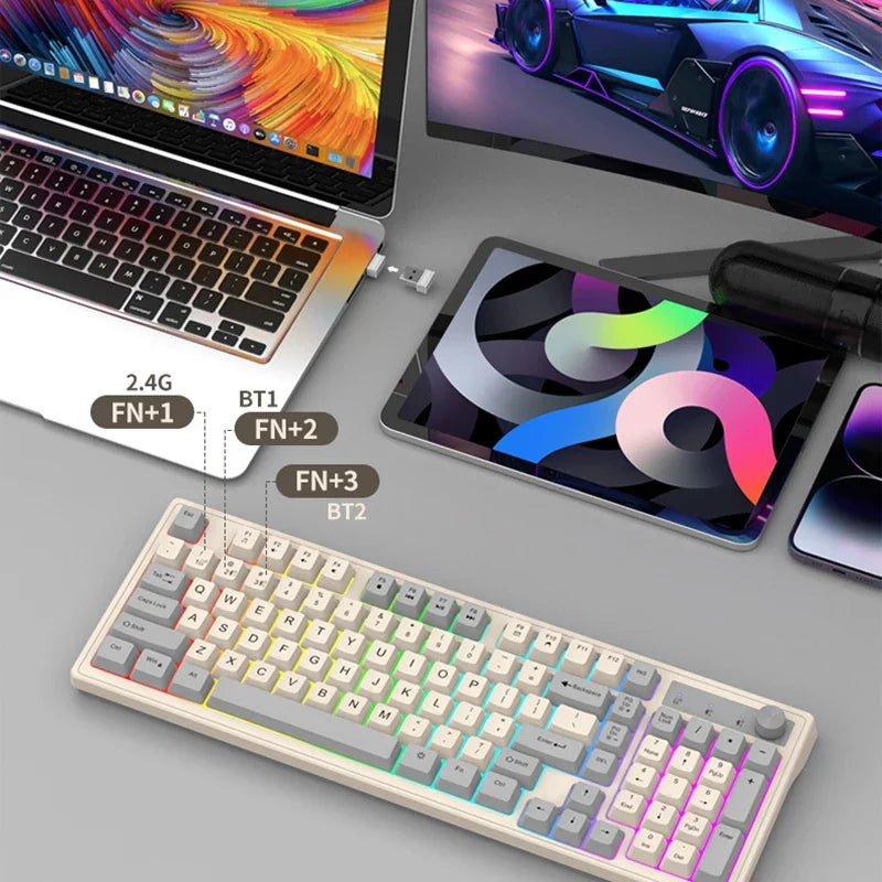 98-key Wireless Keyboard Rainbow Light, 2.4G Bluetooth Dual-mode Connection, Multi-function Suitable for Computer Laptop