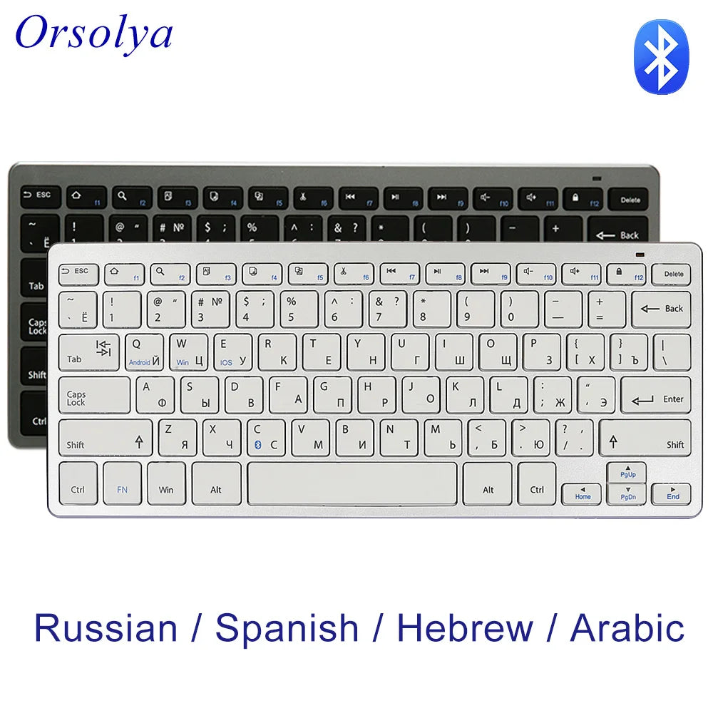 Bluetooth Keyboard Mini Ultra Thin Portable Wireless Keyboard Spanish Russian Layout for Tablet/iPad/Laptop/Phone