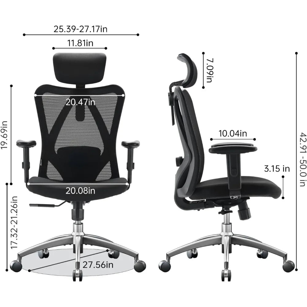 M18 Ergonomic Office Chair for Big and Tall People Adjustable Headrest with 2D Armrest Lumbar Support and PU Wheels Swivel Tilt