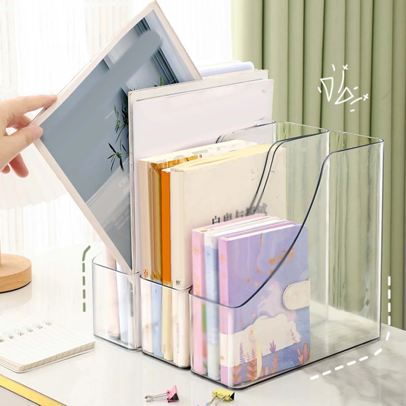 Magazine File Holder Sturdy Magazine Rack Desk Organizer Transparent Vertical Magazine Rack for School Work Desktop Office Home